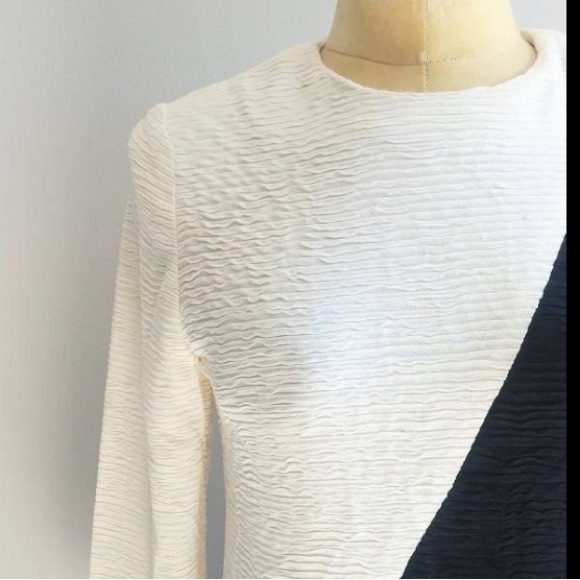 Vintage 1980s Black and White Colorblock Dress Midi Scrunchy Textured Ribbed - Picture 5 of 8